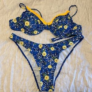 Floral Blue and Yellow Bikini Set